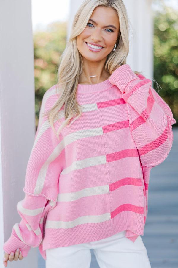 Give You Joy Pink Striped Sweater