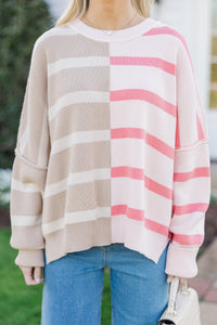 Give You Joy Peach Pink Striped Sweater