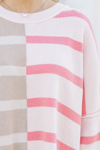 Give You Joy Peach Pink Striped Sweater