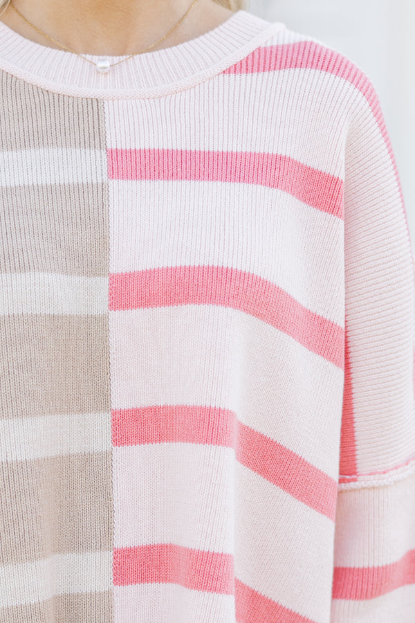 Give You Joy Peach Pink Striped Sweater