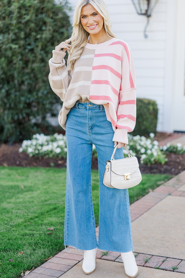 Give You Joy Peach Pink Striped Sweater