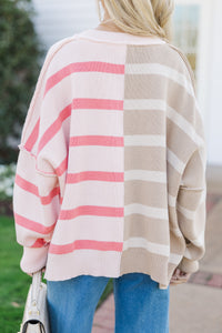 Give You Joy Peach Pink Striped Sweater