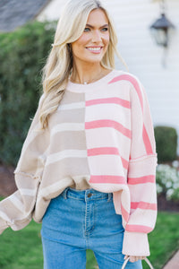 Give You Joy Peach Pink Striped Sweater