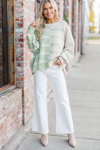 Give You Joy Sage Green Striped Sweater