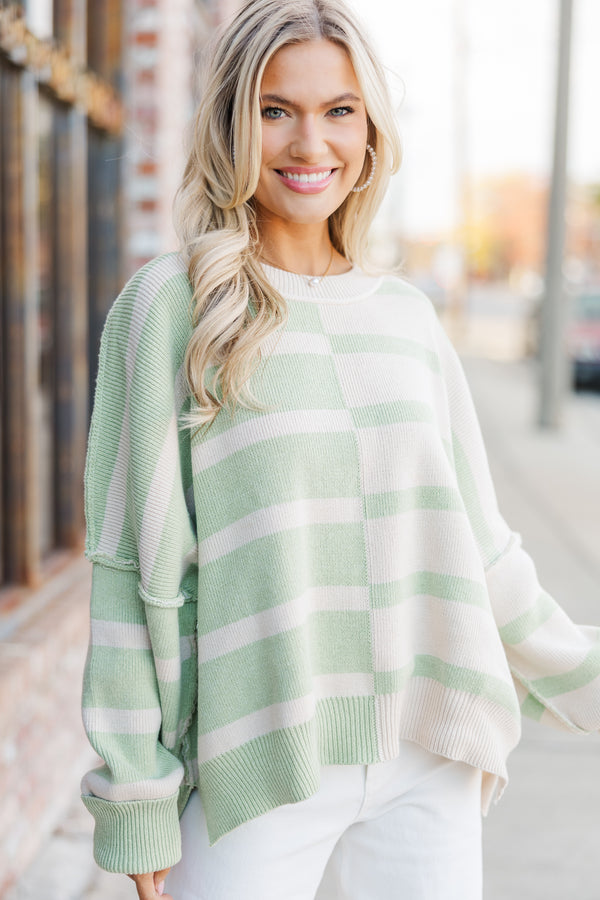 Give You Joy Sage Green Striped Sweater