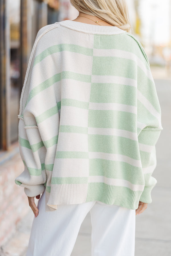 Give You Joy Sage Green Striped Sweater