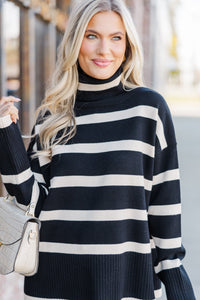 Have Your Fun Black/Taupe Striped Turtleneck Sweater