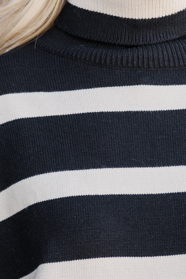 Have Your Fun Black/Taupe Striped Turtleneck Sweater