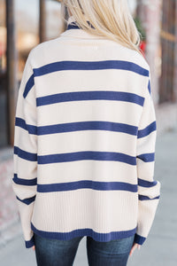 Have Your Fun Natural/Navy Striped Turtleneck Sweater