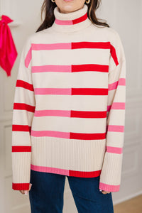 Have Your Fun Pink/Red Striped Turtleneck Sweater