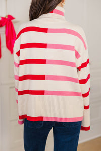 Have Your Fun Pink/Red Striped Turtleneck Sweater