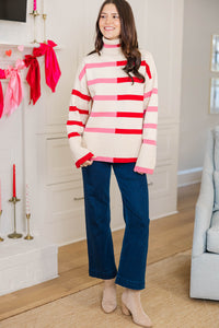 Have Your Fun Pink/Red Striped Turtleneck Sweater