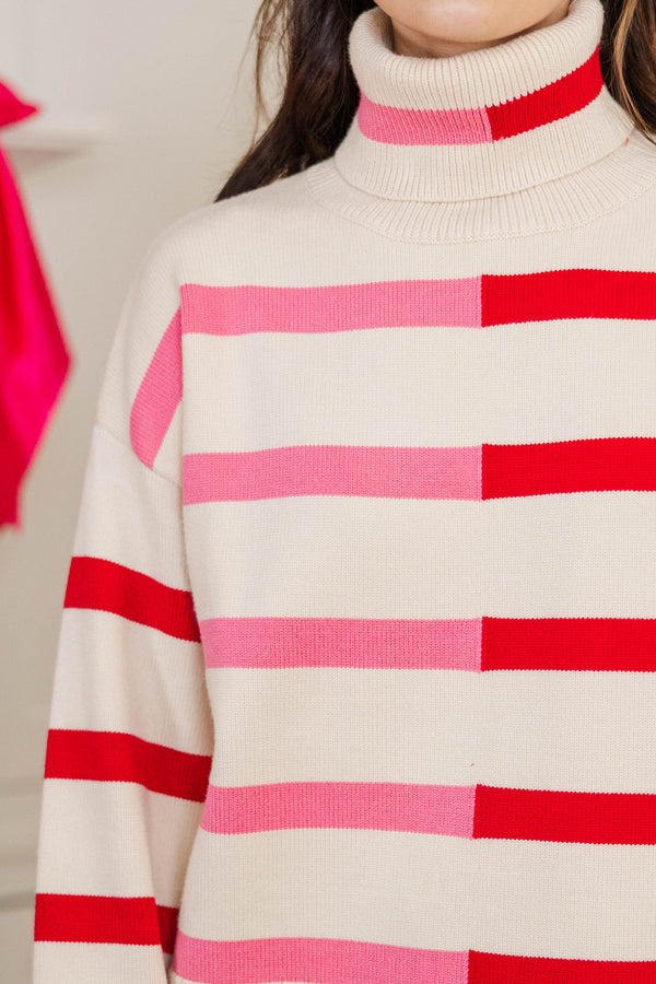 Have Your Fun Pink/Red Striped Turtleneck Sweater
