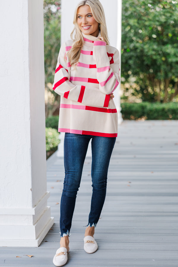 Have Your Fun Pink/Red Striped Turtleneck Sweater