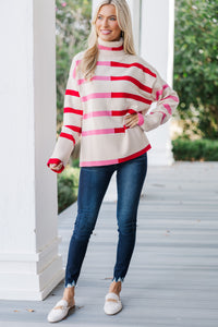 Have Your Fun Pink/Red Striped Turtleneck Sweater