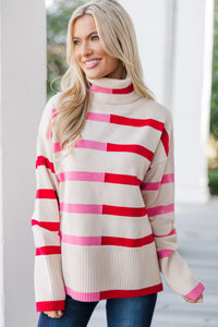 Have Your Fun Pink/Red Striped Turtleneck Sweater