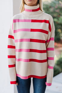 Have Your Fun Pink/Red Striped Turtleneck Sweater