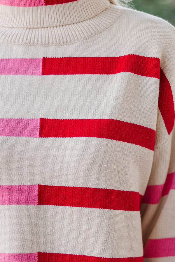 Have Your Fun Pink/Red Striped Turtleneck Sweater