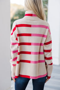 Have Your Fun Pink/Red Striped Turtleneck Sweater