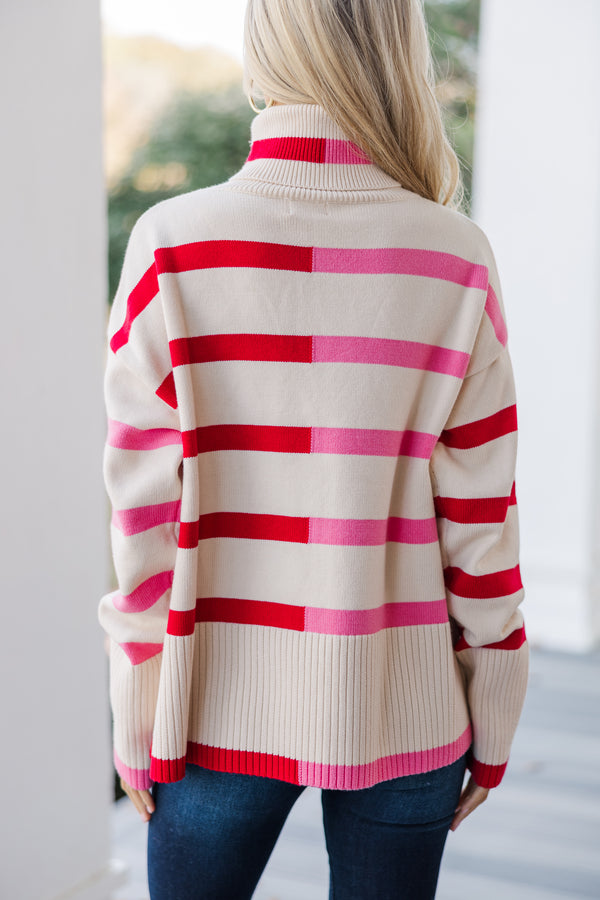 Have Your Fun Pink/Red Striped Turtleneck Sweater