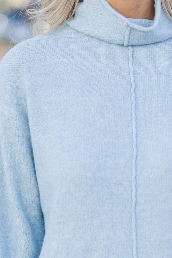 Hear It All Light Blue Mock Neck Sweater