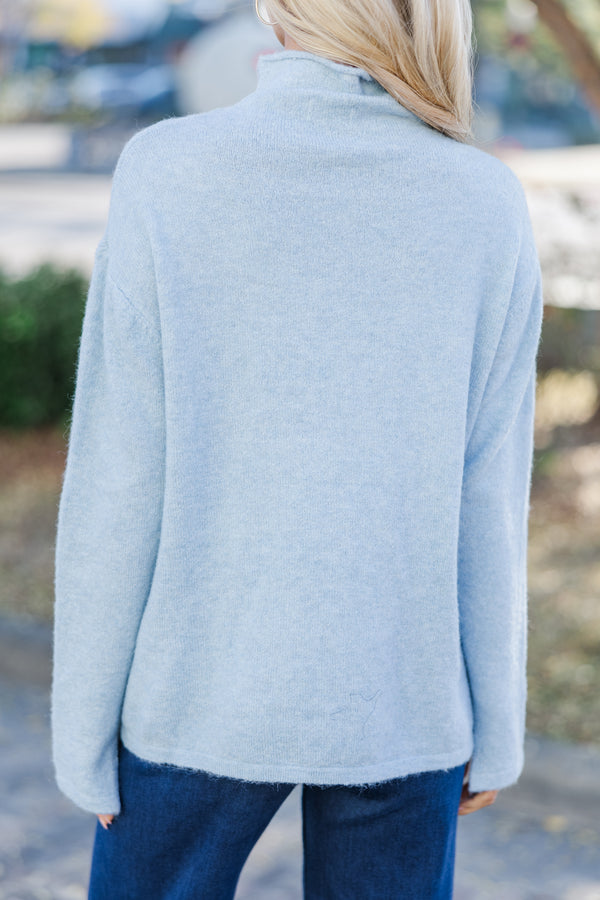 Long Sleeve Mock Neck Sweater (Blue, Latte)