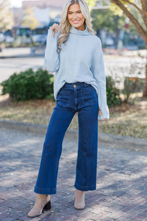 Hear It All Light Blue Mock Neck Sweater