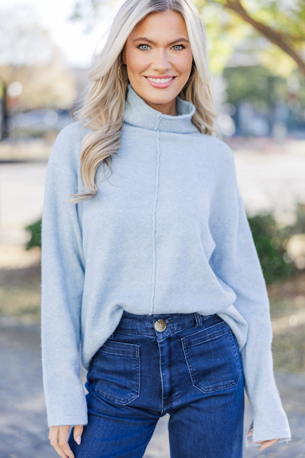 Hear It All Light Blue Mock Neck Sweater