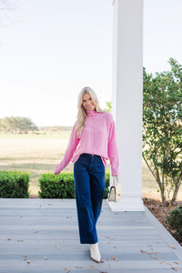 Hear It All Pink Mock Neck Sweater