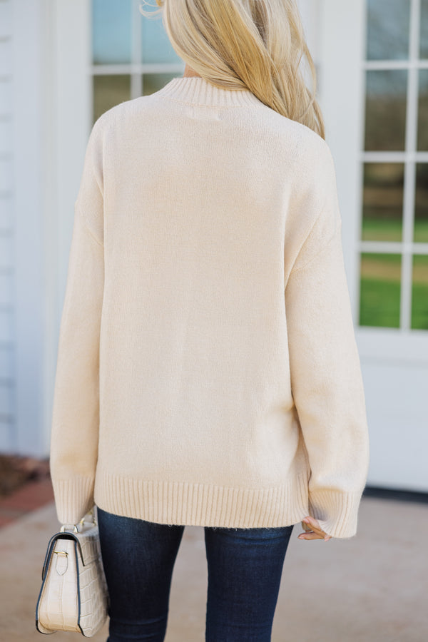 Keep You Close Taupe Bouquet Sweater