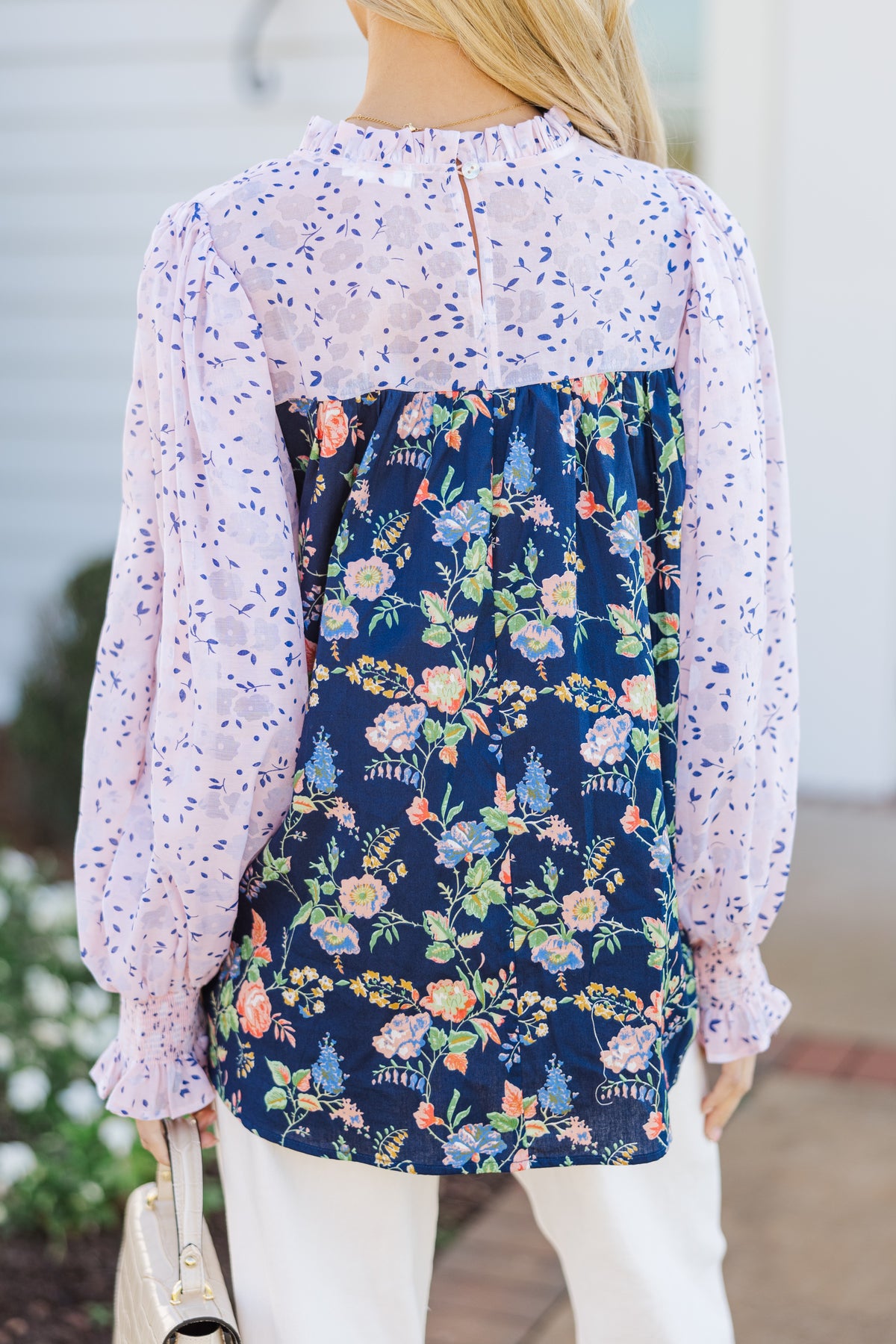 Blue/Navy Floral Sleeve Blouse main image 0