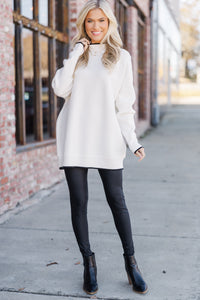 On The Line White Mock Neck Sweater