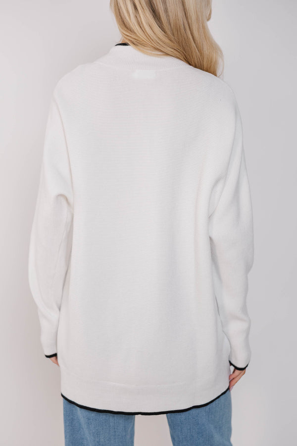 On The Line White Mock Neck Sweater