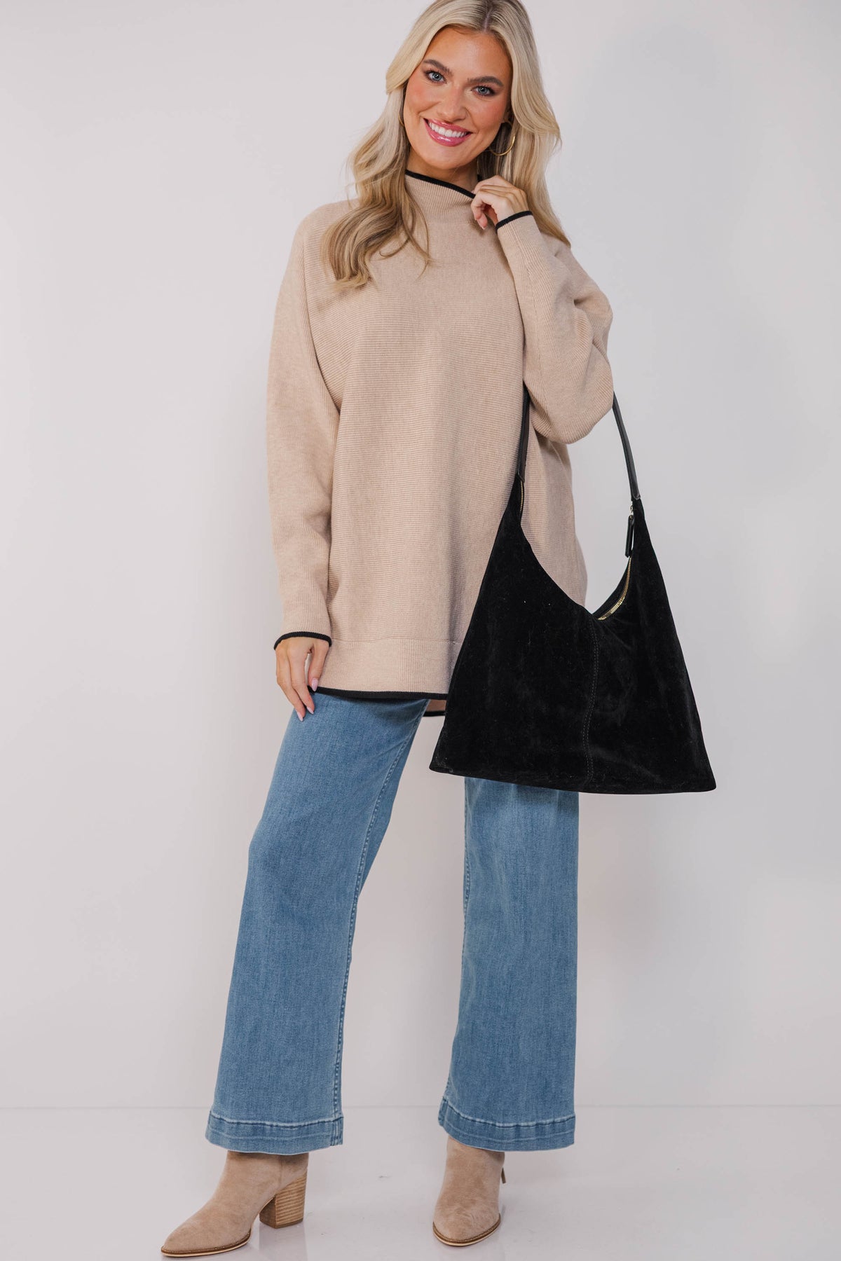 On The Line Oatmeal Brown Mock Neck Sweater – Shop the Mint