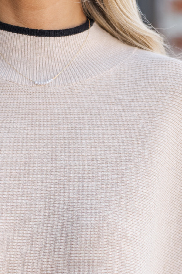 On The Line Oatmeal Brown Mock Neck Sweater