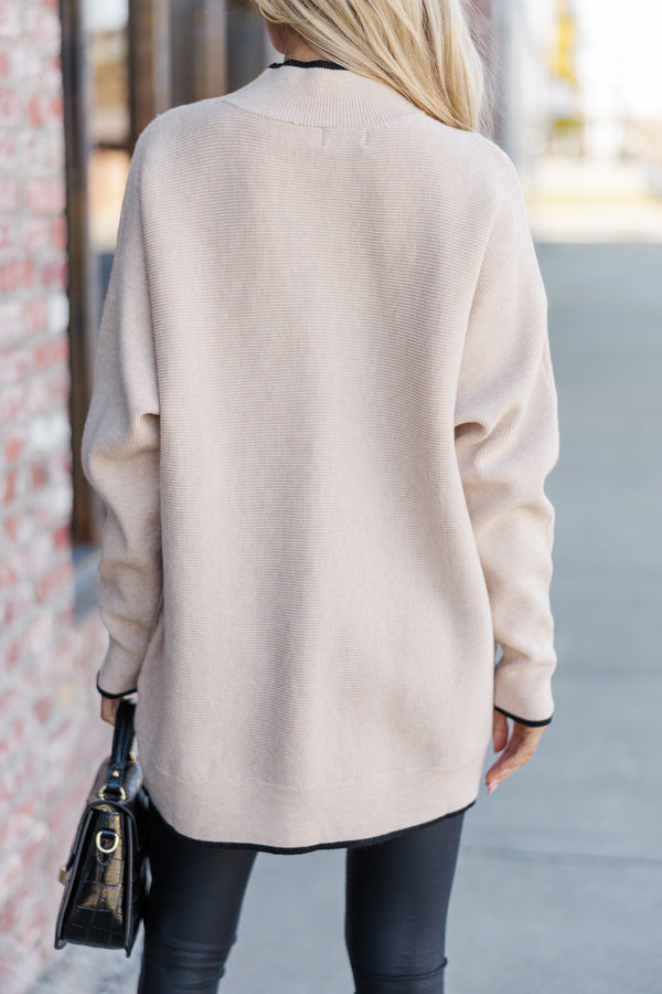 On The Line Oatmeal Brown Mock Neck Sweater