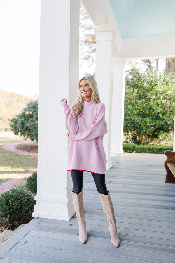 On The Line Blush Pink Mock Neck Sweater