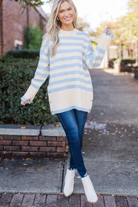 On The Way Up Light Blue Striped Sweater