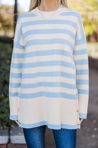 On The Way Up Light Blue Striped Sweater