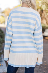 On The Way Up Light Blue Striped Sweater