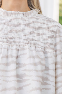 Raise Your Standards Taupe Brown Zebra Print Blouse