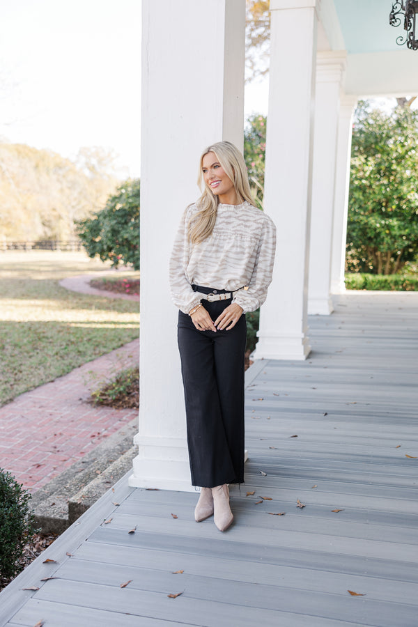 Raise Your Standards Taupe Brown Zebra Print Blouse