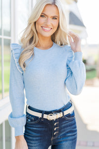 Reach For You Light Blue Ruffled Sweater