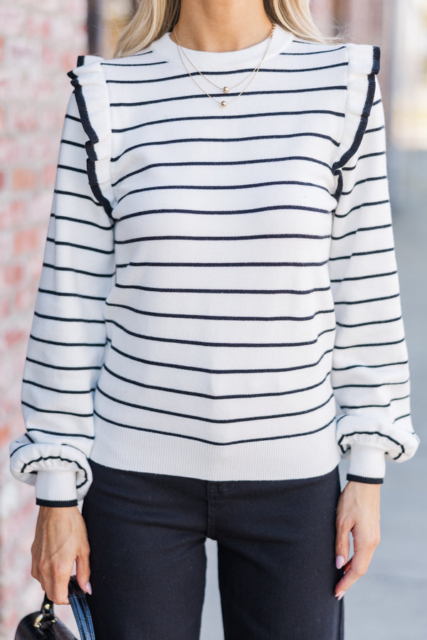 Let You Win Cream/Black Striped Sweater