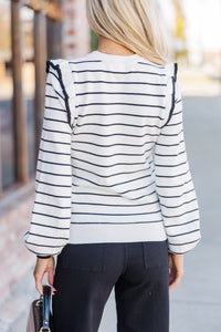 Let You Win Cream/Black Striped Sweater