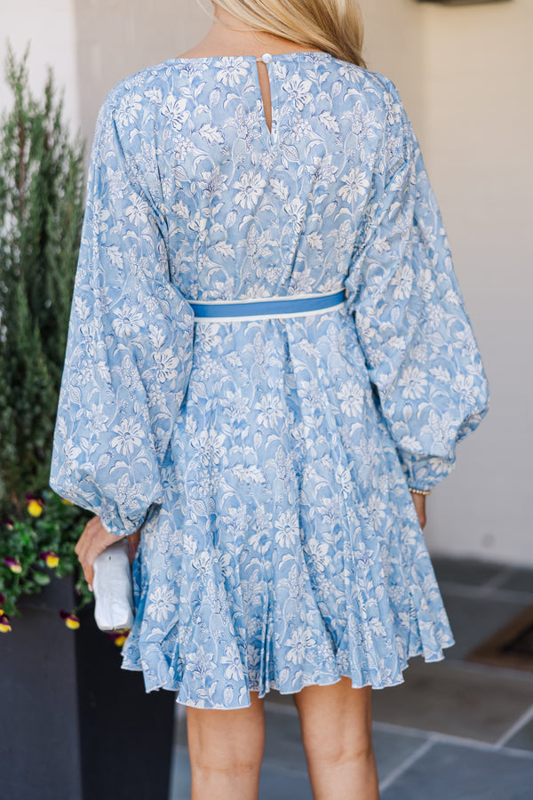 Stay Close Blue Floral Toile Tied Waist Dress, Large - The Mint Julep Boutique | Women's Boutique Clothing Stay Close Blue Floral Toile Tied Waist Dress, Large - The Mint Julep Boutique | Women's Boutique Clothing