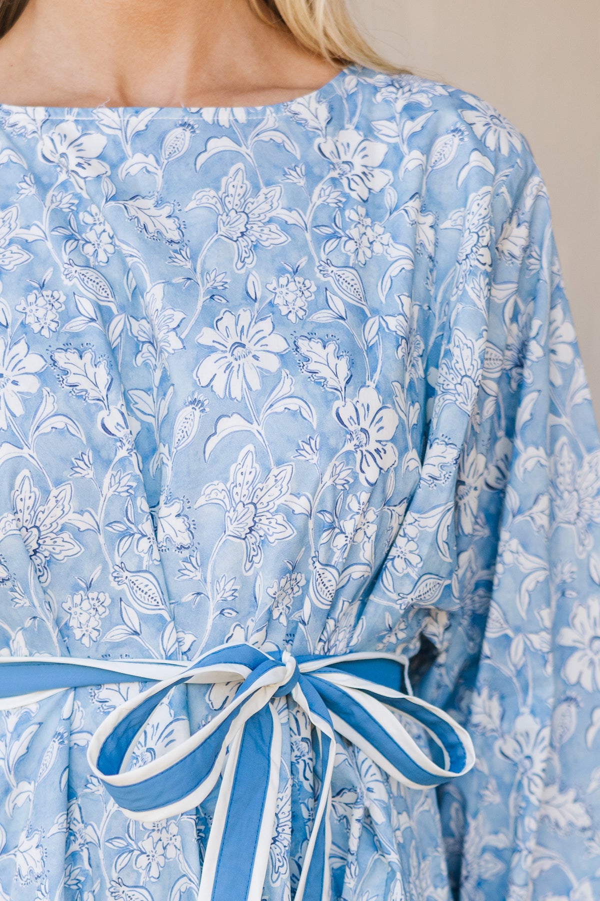 Stay Close Blue Floral Toile Tied Waist Dress – Shop the Mint