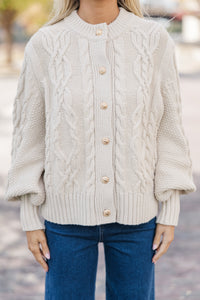 All The Good Oatmeal Cable Knit Cardigan