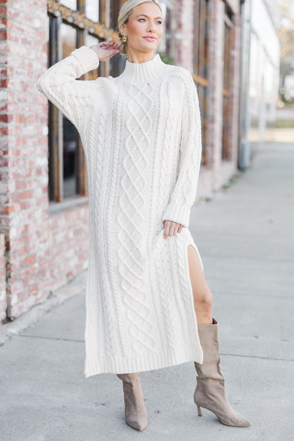 Let It All Go Cream Sweater Midi Dress