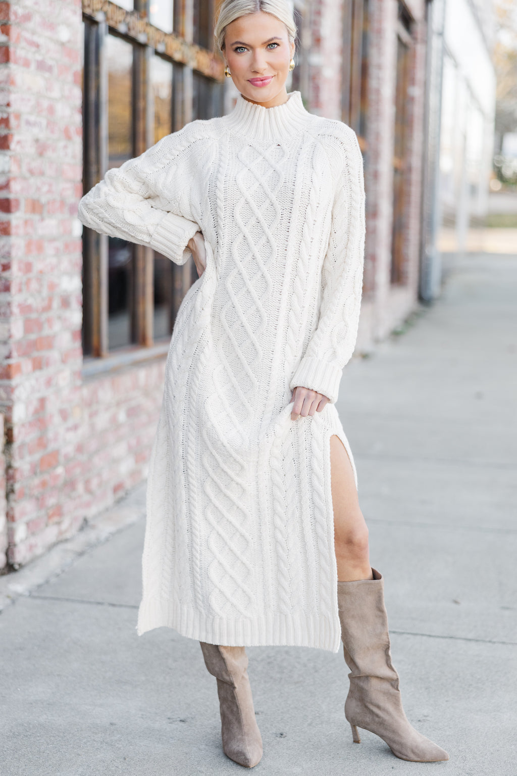 Let It All Go Cream Sweater Midi Dress – Shop the Mint